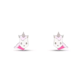 Boucles d oreilles puces argent pour enfant forme tête licorne émail Dimension : 6x8mm Système d attache : poussette belge