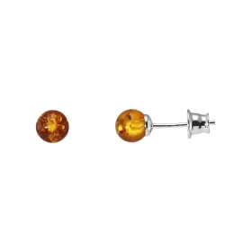 Boucles d oreilles puces argent composées d une boule d ambre 6mm diamètre Système d attache : poussette Dimension : 6x6mm