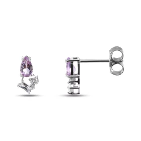 Boucles d oreilles puces argent rhodié 925 composées d une améthyste forme poire 3x5mm, d un oxyde zirconium rectangulaire...