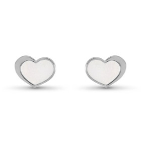 Boucles d oreilles puces argent rhodié forme coeur nacre Dimension : 9x7mm Système d attache : poussette belge