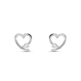 Boucles d oreilles puces argent rhodié forme coeur un petit oxyde zirconium Dimension : 7x8mm Système d attache : poussett...