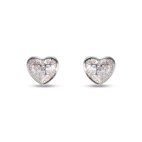 Boucles d oreilles puces argent rhodié forme coeur serti d oxydes zirconium Dimension : 8x7mm Système d attache : poussett...
