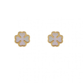 Boucles d oreilles puces agent rhodié doré forme trèfle à 4 feuille nacre 8x8mm Système d attache : poussette belge