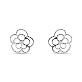 Boucles d oreilles puces argent rhodié forme fleur ajourée Dimension : 10x10mm Système d attache : poussette belge