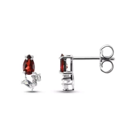 Boucles d oreilles puces argent rhodié 925 composées d un grenat forme poire 3x5mm, d un oxyde zirconium rectangulaire 1,5...