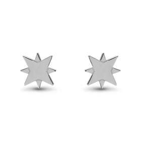 Boucles d oreilles puces argent rhodié forme d octogramme ou étoile à 8 branches Dimension : 10x10mm Système d attache : p...