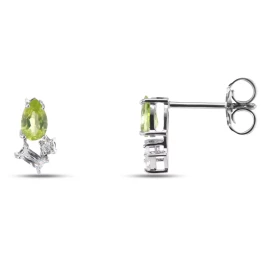 Boucles d oreilles puces argent rhodié 925 composées d un péridot forme poire 3x5mm, d un oxyde zirconium rectangulaire 1,...