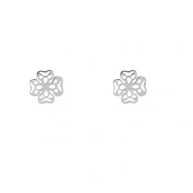 Boucles d oreilles puces argent rhodié forme trèfle à 4 feuilles ajouré 8x8mm Système d attache : poussette belge