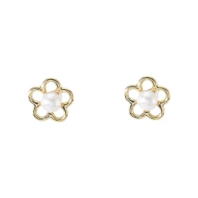 Boucles d oreilles puces Or Jaune 375 forme fleur au centre une perle culture Dimension puce : 8x8mm