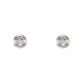 Boucles d oreilles puces Or Blanc 375 Oxydes zirconium Pierre ronde 3mm diamètre Largeur totale boucle d oreille : 6mm