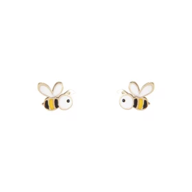 Boucles d oreilles puces Or Jaune 375 émail forme d abeille Dimension puce : 6x5mm