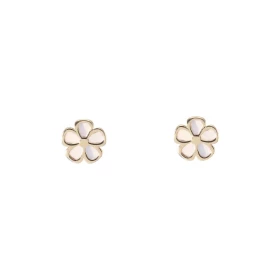 Boucles d oreilles puces Or Jaune 375 forme fleur nacre Dimension puce : 5x5mm