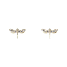Boucles d oreilles puces Or Jaune 375 forme libellule Les ailes sont serties 3 oxydes zirconium chacune Dimension puce : 9...