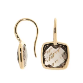 Boucles d oreilles pendantes Quartz Fumé Or Jaune 750 Ces somptueuses pierres taille coussin mesurent 8x8mm Elles sont mai...