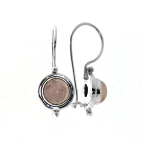 Boucles d oreilles Argent 925 Quartz rose serties pierres 7mm diamètre Longueur : 26 mm 