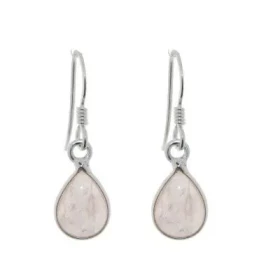Boucles d oreilles pendantes serties pierres forme poire Les pierres varieté Quartz Rose sont taillées cabochon La dimensi...