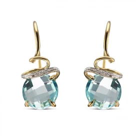 Boucles d oreilles pendantes Topaze Bleue Traitée Diamant Or Jaune 750 Ces magnifiques pierres taillées rose mesurent 8mm ...