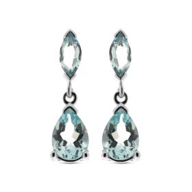 Boucles d oreilles pendantes Topaze Bleue Traitée Or Blanc 375 Les Topazes sont taillées marquise 6x3mm poire 7x5mm La fer...