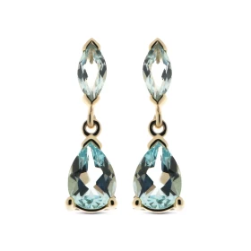 Boucles d oreilles pendantes Topaze Bleue Traitée Or Jaune 375 Les Topazes sont taillées marquise 6x3mm poire 7x5mm La fer...