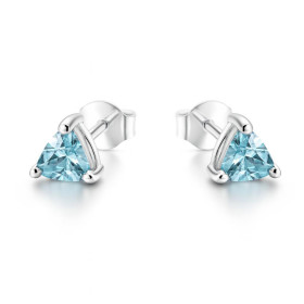  Boucles d oreilles Argent 925 Topaze Bleue serties pierres taille trillion 4mm cot&eacute; 