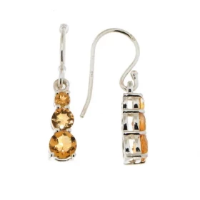  Boucles d oreilles Pendantes Argent 925 Citrine Pierres rondes 3, 4 5mm diam&egrave;tre Longueur: 25mm 
