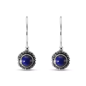 Boucles d oreilles Vintage Pendantes Argent 925 Lapis Lazuli Rond 5mm Ces boucles d oreilles pendantes sont serties pierre...