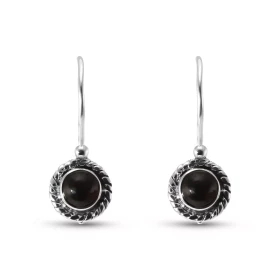 Boucles d oreilles Vintage Pendantes Argent 925 Onyx Rond 5mm Ces boucles d oreilles pendantes sont serties pierres rondes...
