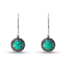 Boucles d oreilles Vintage Pendantes Argent 925 Turquoise Reconstituée Ronde 5mm Ces boucles d oreilles pendantes sont ser...