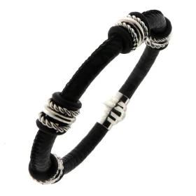 Bracelet Acier Cuir pour Homme Largeur du bracelet : 5 à 11mm Longueur : 21 cm Fermeture aimantée