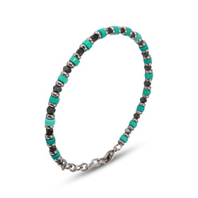 Bracelet Homme Acier composé d anneaux cubes gris cylindres pierres bleues couleur turquoise Largeur : 4,2mm Longueur ajus...