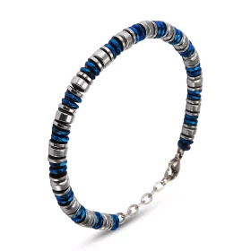 Bracelet Homme Acier composé cylindres couleur gris bleus Largeur : 6,2mm Longueur ajustable 20,5 à 23cm