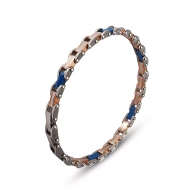 Bracelet Homme Acier composé maillons gris, bleu rosé Largeur : 6,1mm Longueur : 19,5, 20,5 21,5cm