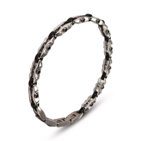 Bracelet Homme Acier composé maillons gris noirs Largeur : 6,4mm Longueur : 19,5, 20,5 ou 22cm