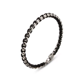 Bracelet Homme Acier composé d une maille venitienne souleur grise noire Largeur : 5,1mm Longueur ajustable 19,5 à 22cm