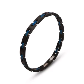 Bracelet Homme Acier composé maillons noirs mat bleu un oxyde zirconium 1,5mm diamètre Largeur : 6,2mm Longueur : 20,5 ou ...