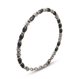 Bracelet Homme Acier composé boules d acier pierres couleur grise Largeur : 4,2mm Longueur ajustable 19,5 à 22,5cm