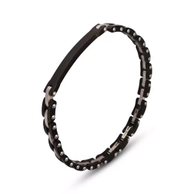 Bracelet Homme Acier composé d une plaque noire 40x7mm maillons gris noirs Largeur : 7mm Longueur : 20,21 22 cm