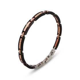 Bracelet Homme Acier composé maillons rosés noirs texturés d un oxyde zirconium 1mm diamètre Largeur : 4,8mm Longueur : 19...