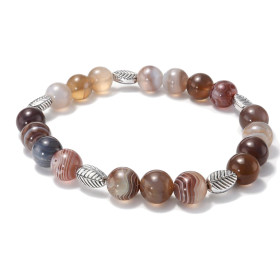 Bracelet Agate Botswana 8mm Feuille métal Ce Bracelet est composé perles 8mm Agate Botswana 5 intercalaires métal représen...