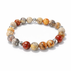 Bracelet Agate Crazy Lace 8mm Oeil porte bonheur métal Ce Bracelet est composé perles 8mm Agate Crazy Lace 5 intercalaires...