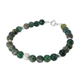 Bracelet Agate Mousse 6mm Argent Ce bracelet est composé pierres 6mm, 4 perles facettées Argent 4mm diamètre d une perle a...