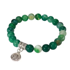 Bracelet Agate Verte 8mm Breloque Arbre Vie Ce Bracelet est composé 23 perles 8mm d une breloque métal représentant un arb...