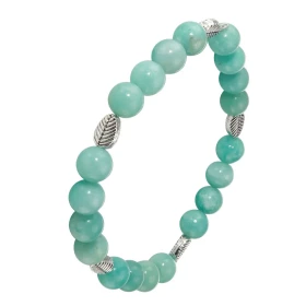 Bracelet Amazonite 8mm Motif Feuille Ce Bracelet est composé 20 perles 8mm Amazonite 5 intercalaires métal représentant un...