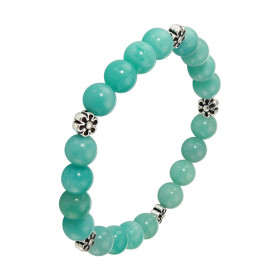 Bracelet Amazonite 8mm Motif Fleurr Ce Bracelet est composé 20 perles 8mm Amazonite 5 intercalaires métal représentant une...