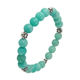 Bracelet Amazonite 8mm Motif Fleurr Ce Bracelet est composé 20 perles 8mm Amazonite 5 intercalaires métal représentant une...