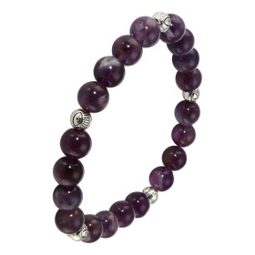 Bracelet Améthyste 8mm et Oeil porte bonheur en métal