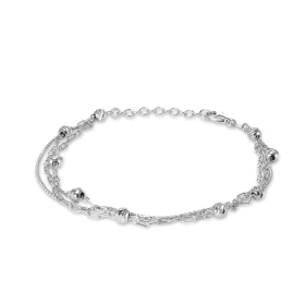 Bracelet argent rhodié composé 2 chaînes 1,7mm large agrémentées 4 boules ciselées chacune une maille perlée 1mm large Lon...