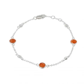 Bracelet Argent 925 Cornaline Oxyde zirconium Bracelet composé d une chaine forcat, 3 cornalines facettées 5mm 4 oxydes ro...