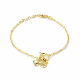 Bracelet argent 925 doré composé d un fermoir décortif T, une breloque coeur une breloque arbre vie Chaîne maille forçat 1...