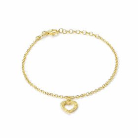 Bracelet argent 925 doré composé d un coeur texturé 8x10mm Chaîne maille forçat ronde 1,7mm large Longueur ajustable 16,5 ...
